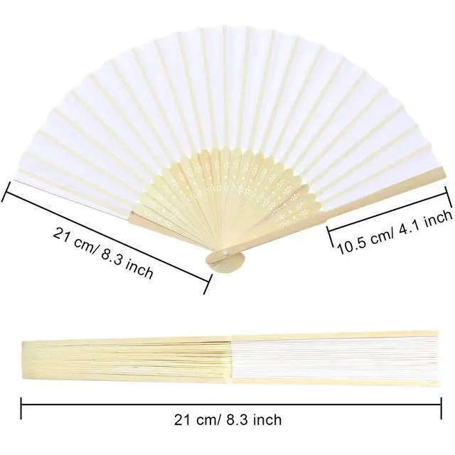 Alt view image 2 of 7 - 18 Pieces White Handheld Cloth and Bamboo Folding Fans for Wedding Decoration, Church Gifts, Party Favors, DIY Decoration