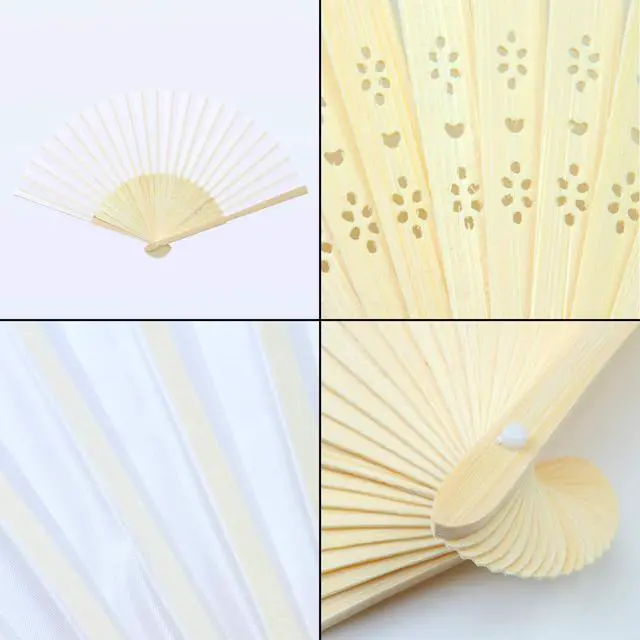 Alt view image 3 of 7 - 18 Pieces White Handheld Cloth and Bamboo Folding Fans for Wedding Decoration, Church Gifts, Party Favors, DIY Decoration