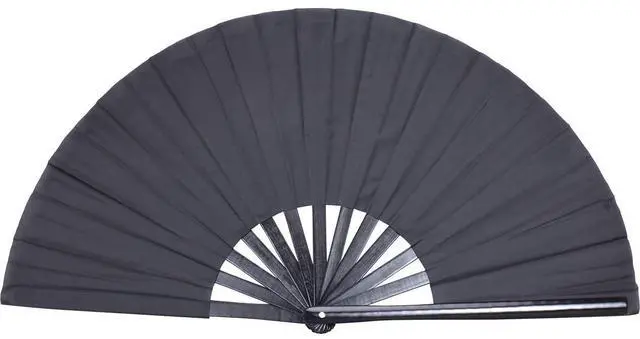 Main image of Large Folding Hand Rave Fan for Men Women Dance Gift, Bamboo Nylon-Cloth Black Hand Fan 13 inch (Black Bamboo)