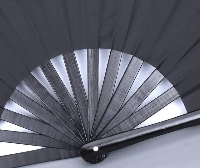 Alt view image 3 of 7 - Large Folding Hand Rave Fan for Men Women Dance Gift, Bamboo Nylon-Cloth Black Hand Fan 13 inch (Black Bamboo)