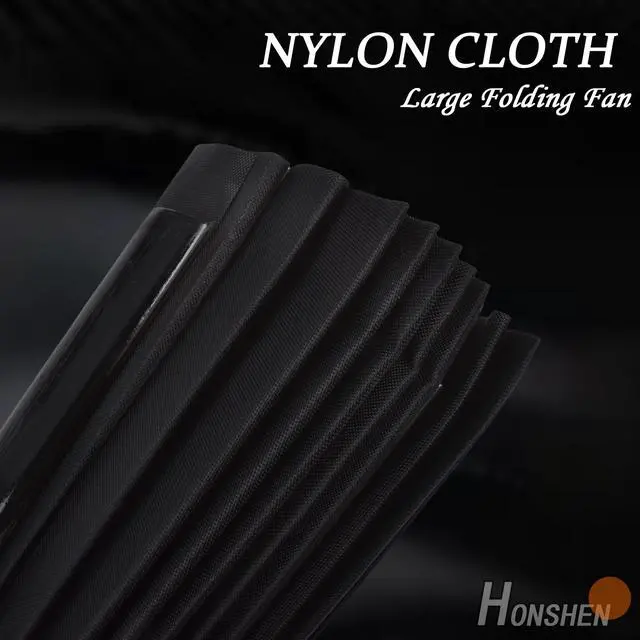 Alt view image 4 of 7 - Large Folding Hand Rave Fan for Men Women Dance Gift, Bamboo Nylon-Cloth Black Hand Fan 13 inch (Black Bamboo)