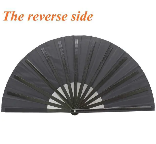 Alt view image 6 of 7 - Large Folding Hand Rave Fan for Men Women Dance Gift, Bamboo Nylon-Cloth Black Hand Fan 13 inch (Black Bamboo)