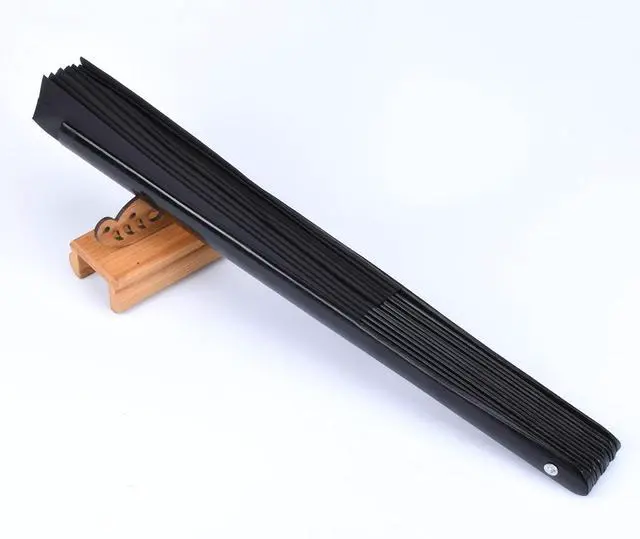 Alt view image 7 of 7 - Large Folding Hand Rave Fan for Men Women Dance Gift, Bamboo Nylon-Cloth Black Hand Fan 13 inch (Black Bamboo)