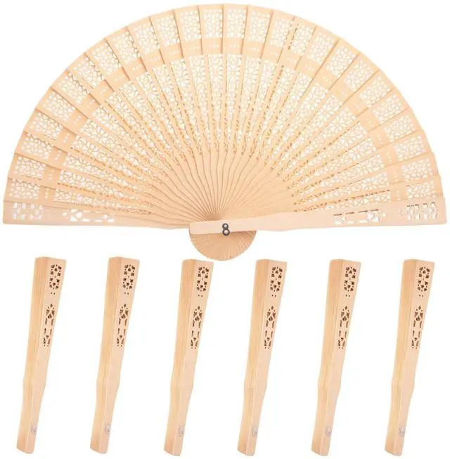 Main image of Decorative Hand Fans Foldable, 6 Packs Wooden Vintage Handheld | Folding Sandalwood Hollow Carved Fans Handheld Chinese, and Japanese Style Crafts for Gifts, Photography Props, Home Decor