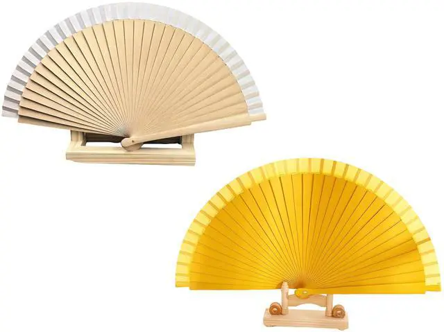 Main image of Bamboo Folding Hand Fan 2-Pack, 9-17in Accordion for Dancing | Bamboo, folds to 9in, opens to 17in, quick-flick opening, vintage style, for dance home decor