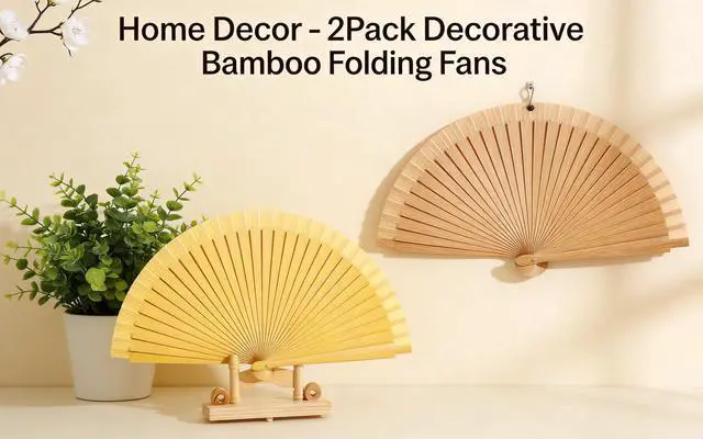 Alt view image 4 of 7 - Bamboo Folding Hand Fan 2-Pack, 9-17in Accordion for Dancing | Bamboo, folds to 9in, opens to 17in, quick-flick opening, vintage style, for dance home decor