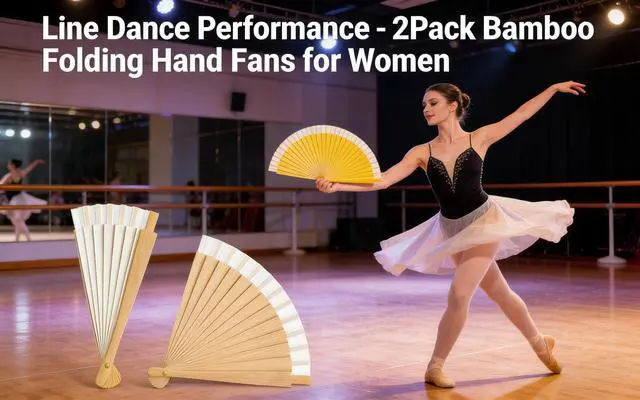 Alt view image 6 of 7 - Bamboo Folding Hand Fan 2-Pack, 9-17in Accordion for Dancing | Bamboo, folds to 9in, opens to 17in, quick-flick opening, vintage style, for dance home decor