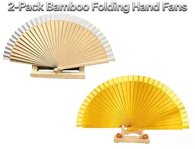 Alt view image 7 of 7 - Bamboo Folding Hand Fan 2-Pack, 9-17in Accordion for Dancing | Bamboo, folds to 9in, opens to 17in, quick-flick opening, vintage style, for dance home decor