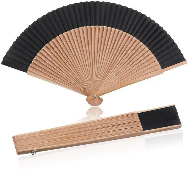 Main image of Handheld Folding Fan, Bamboo Foldable Hand Fan for Women | Portable Decorative Chinese Fans for Hot Flashes, Summer Cooling, Dancing Wedding Church Performance, Black