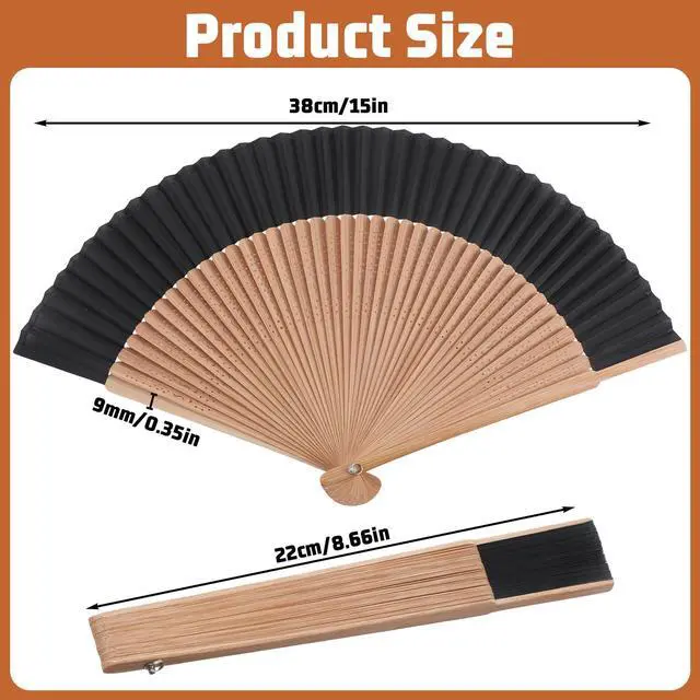 Alt view image 3 of 7 - Handheld Folding Fan, Bamboo Foldable Hand Fan for Women | Portable Decorative Chinese Fans for Hot Flashes, Summer Cooling, Dancing Wedding Church Performance, Black