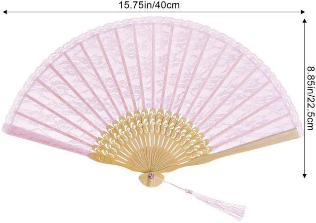 Alt view image 2 of 7 - Pink Lace Handheld Fan Bamboo Folding Fan | Bamboo Silk Hand Fan,for Women,Wedding,Decoration,Dancing Party