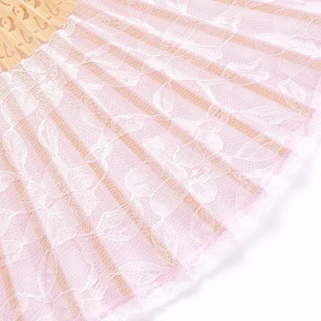 Alt view image 4 of 7 - Pink Lace Handheld Fan Bamboo Folding Fan | Bamboo Silk Hand Fan,for Women,Wedding,Decoration,Dancing Party