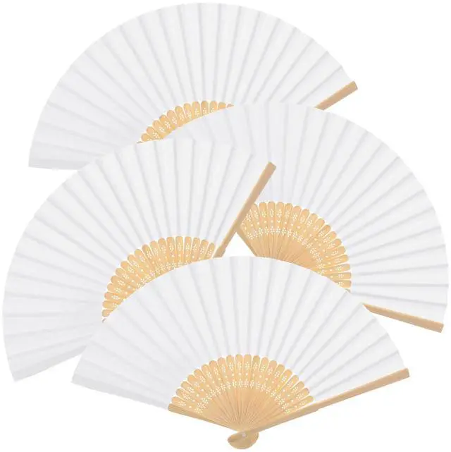 Main image of 4 Pack Folding Hand Fans Bamboo for Party Favors,White | Bulk Fans Ideal for Weddings, Bridal Showers, Church Events, Dancing, DIY Decor, Craft Projects, Women Gifts, Party Use