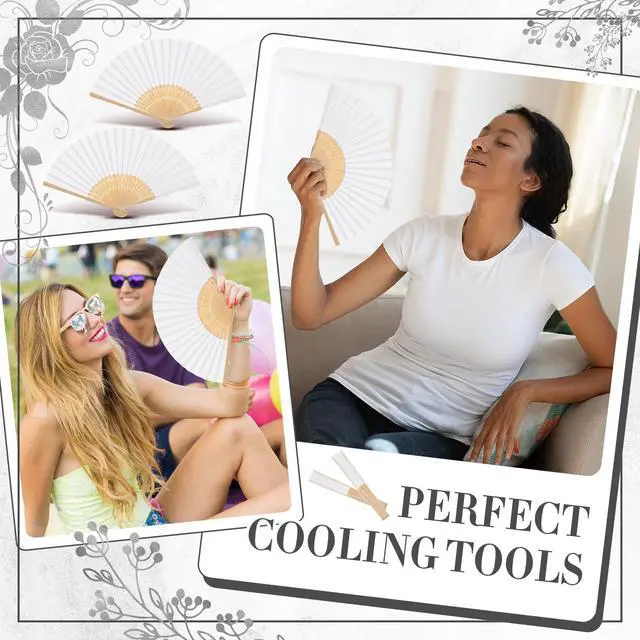 Alt view image 3 of 6 - 4 Pack Folding Hand Fans Bamboo for Party Favors,White | Bulk Fans Ideal for Weddings, Bridal Showers, Church Events, Dancing, DIY Decor, Craft Projects, Women Gifts, Party Use