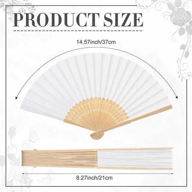 Alt view image 2 of 6 - 4 Pack Folding Hand Fans Bamboo for Party Favors,White | Bulk Fans Ideal for Weddings, Bridal Showers, Church Events, Dancing, DIY Decor, Craft Projects, Women Gifts, Party Use