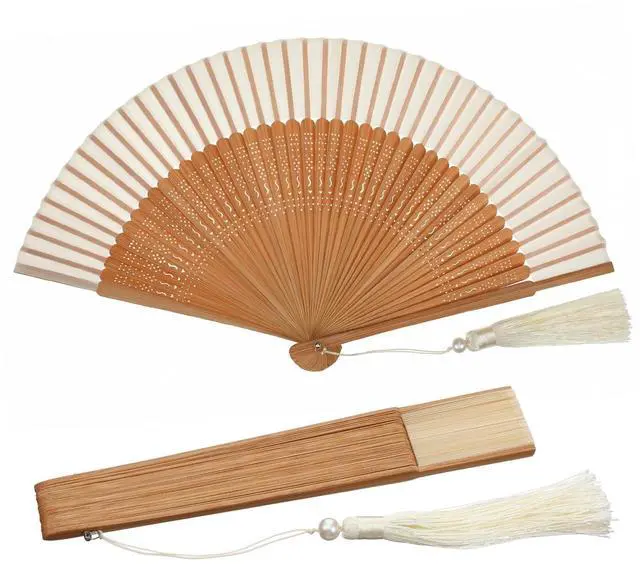 Main image of Handheld Folding Fan, Portable Bamboo Hand Fans for Women Foldable, Decorative Chinese Fan for Hot Flashes, Summer Cooling, Dancing Wedding Church Performance (White)