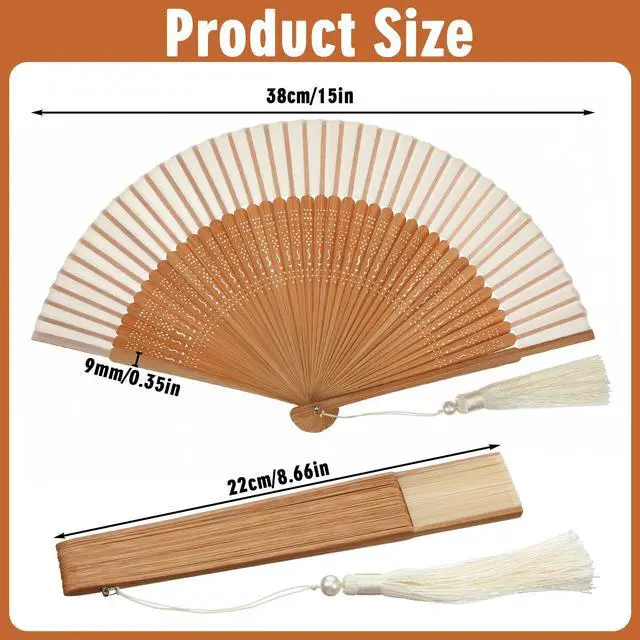 Alt view image 3 of 7 - Handheld Folding Fan, Portable Bamboo Hand Fans for Women Foldable, Decorative Chinese Fan for Hot Flashes, Summer Cooling, Dancing Wedding Church Performance (White)