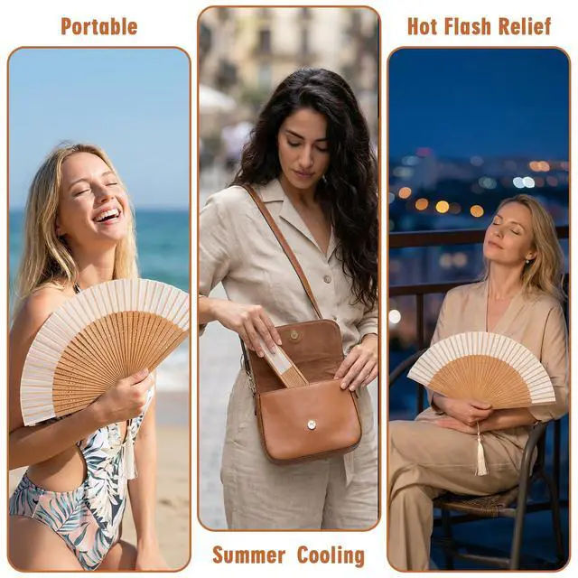 Alt view image 5 of 7 - Handheld Folding Fan, Portable Bamboo Hand Fans for Women Foldable, Decorative Chinese Fan for Hot Flashes, Summer Cooling, Dancing Wedding Church Performance (White)