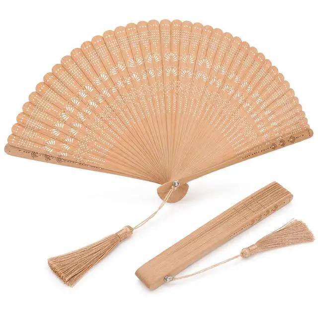 Main image of Bamboo Folding Fan for Women, Vintage Chinese Handheld Foldable Fan, Small Portable Wood Cooling Accessory for Hot Flashes, Church, Wedding Party, Dance Performance, Festival Gift