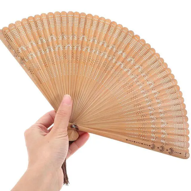 Alt view image 5 of 7 - Bamboo Folding Fan for Women, Vintage Chinese Handheld Foldable Fan, Small Portable Wood Cooling Accessory for Hot Flashes, Church, Wedding Party, Dance Performance, Festival Gift
