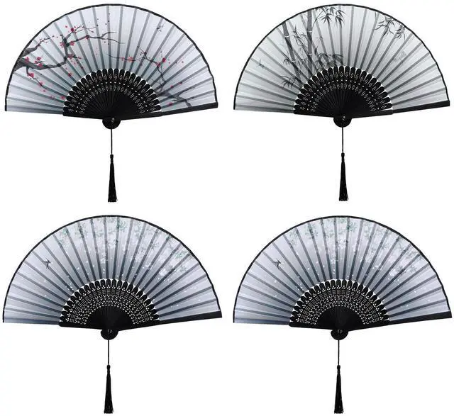 Main image of Handheld Fan 4 PCS Hand Fan Chinese Folding Fan Bamboo Silk Fan Foldable for Men Women
