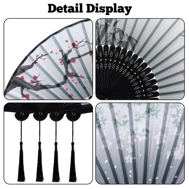 Alt view image 6 of 7 - Handheld Fan 4 PCS Hand Fan Chinese Folding Fan Bamboo Silk Fan Foldable for Men Women