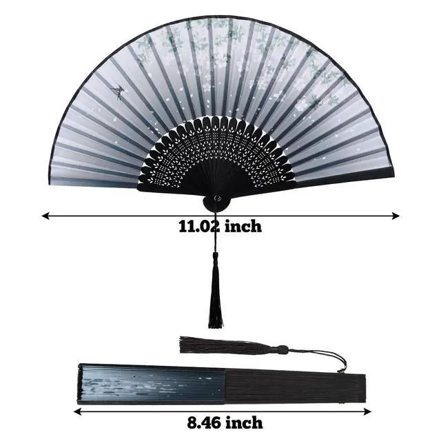 Alt view image 4 of 7 - Handheld Fan 4 PCS Hand Fan Chinese Folding Fan Bamboo Silk Fan Foldable for Men Women