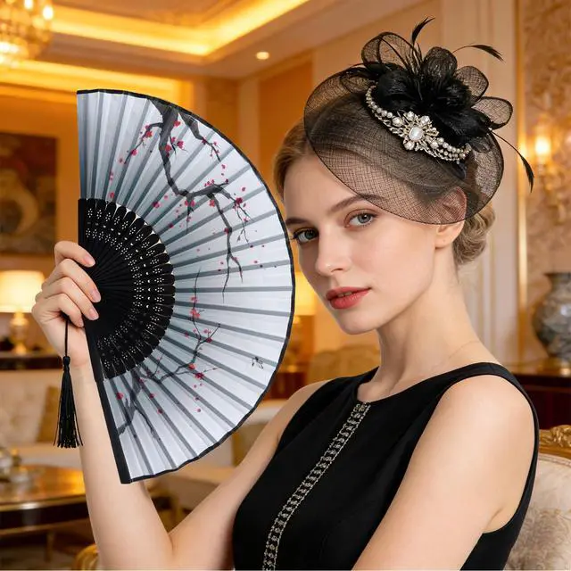 Alt view image 2 of 7 - Handheld Fan 4 PCS Hand Fan Chinese Folding Fan Bamboo Silk Fan Foldable for Men Women