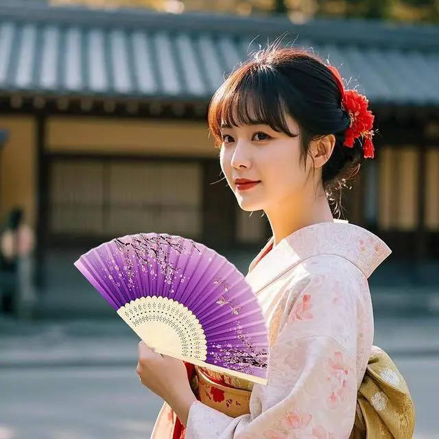 Alt view image 4 of 6 - 2 Pieces Handheld Fans | Silk Folding Foldable Fans Vintage Bamboo Frames Chinese Japanese Fans for Dancing Cosplay Wedding Party Props Decoration