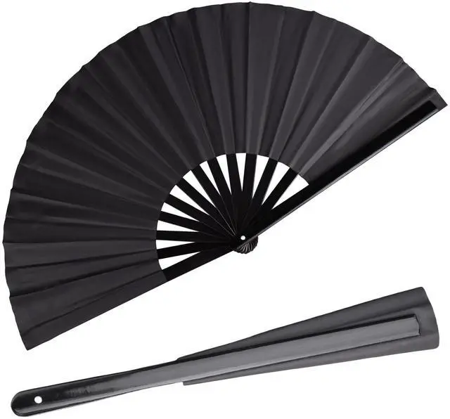 Main image of Folding Hand Fan with Bamboo for Women Men, Chinese Japanese Rave Fan Hand Fans for Festival, Dance, Gift, Performance, Decorations (Bamboo fan black 2p)
