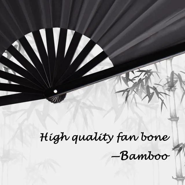 Alt view image 2 of 6 - Folding Hand Fan with Bamboo for Women Men, Chinese Japanese Rave Fan Hand Fans for Festival, Dance, Gift, Performance, Decorations (Bamboo fan black 2p)