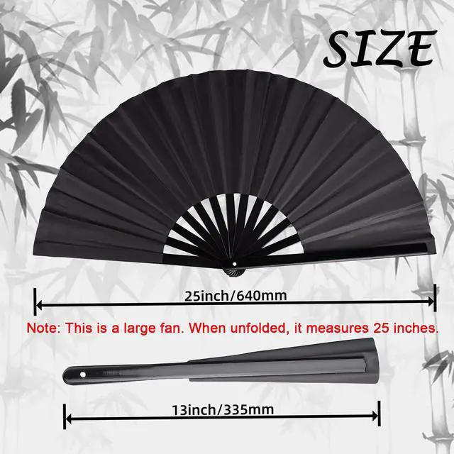Alt view image 6 of 6 - Folding Hand Fan with Bamboo for Women Men, Chinese Japanese Rave Fan Hand Fans for Festival, Dance, Gift, Performance, Decorations (Bamboo fan black 2p)