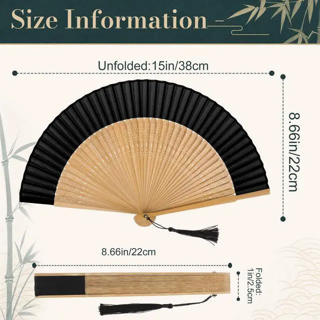 Alt view image 6 of 6 - Folding Hand Fan for Women, Foldable Chinese Japanese Vintage Bamboo Silk Handheld Fan for Dance Music Festival Wedding Church Decoration (Sexy Bamboo)