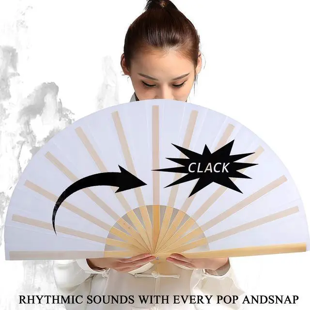 Alt view image 2 of 7 - Bamboo Large Folding Hand Fans Performance Fan for Events Dance Performance Festivals Gift (White)