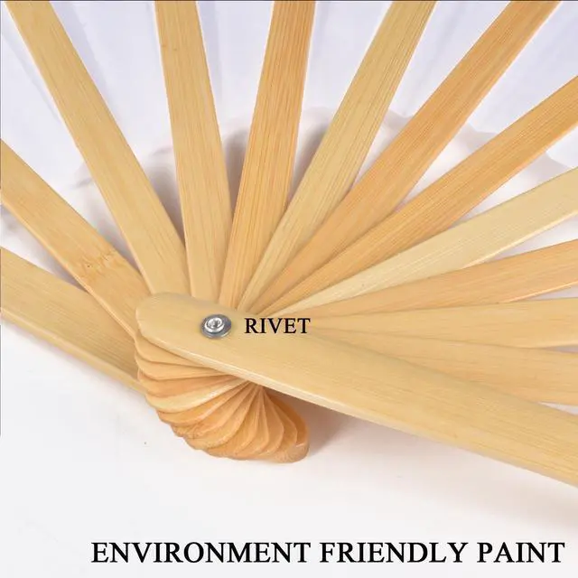 Alt view image 5 of 7 - Bamboo Large Folding Hand Fans Performance Fan for Events Dance Performance Festivals Gift (White)