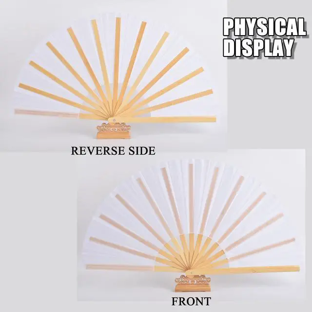 Alt view image 6 of 7 - Bamboo Large Folding Hand Fans Performance Fan for Events Dance Performance Festivals Gift (White)