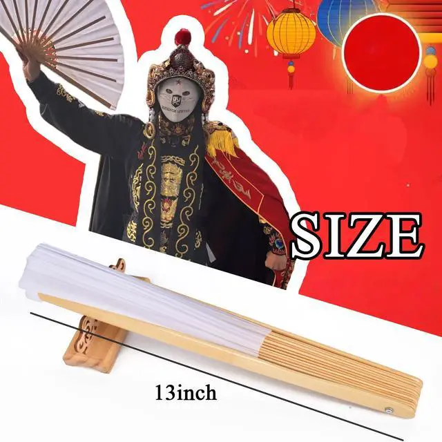 Alt view image 7 of 7 - Bamboo Large Folding Hand Fans Performance Fan for Events Dance Performance Festivals Gift (White)