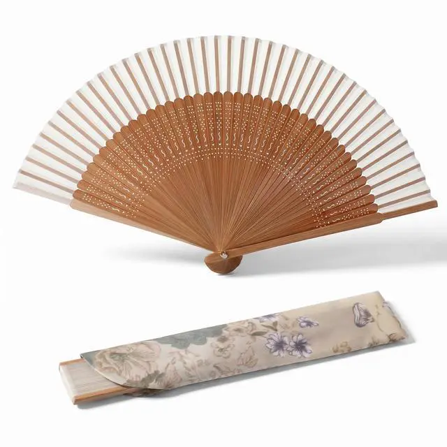 Main image of Folding Hand Fan Bamboo Wooden Handheld Fan Manual Hand Held Fans for Women Vintage Asian Foldable Dance Silk Fans for Tea Party Summer Wedding Gifts Festival Decor