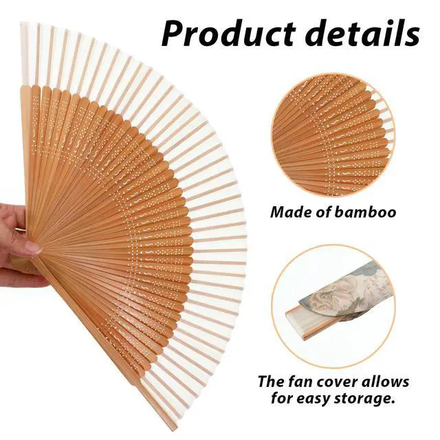 Alt view image 3 of 7 - Folding Hand Fan Bamboo Wooden Handheld Fan Manual Hand Held Fans for Women Vintage Asian Foldable Dance Silk Fans for Tea Party Summer Wedding Gifts Festival Decor