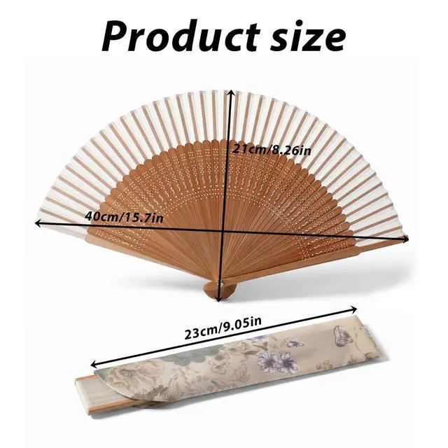 Alt view image 4 of 7 - Folding Hand Fan Bamboo Wooden Handheld Fan Manual Hand Held Fans for Women Vintage Asian Foldable Dance Silk Fans for Tea Party Summer Wedding Gifts Festival Decor