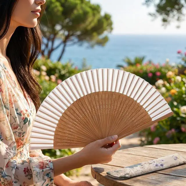 Alt view image 5 of 7 - Folding Hand Fan Bamboo Wooden Handheld Fan Manual Hand Held Fans for Women Vintage Asian Foldable Dance Silk Fans for Tea Party Summer Wedding Gifts Festival Decor