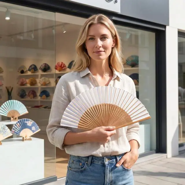 Alt view image 7 of 7 - Folding Hand Fan Bamboo Wooden Handheld Fan Manual Hand Held Fans for Women Vintage Asian Foldable Dance Silk Fans for Tea Party Summer Wedding Gifts Festival Decor