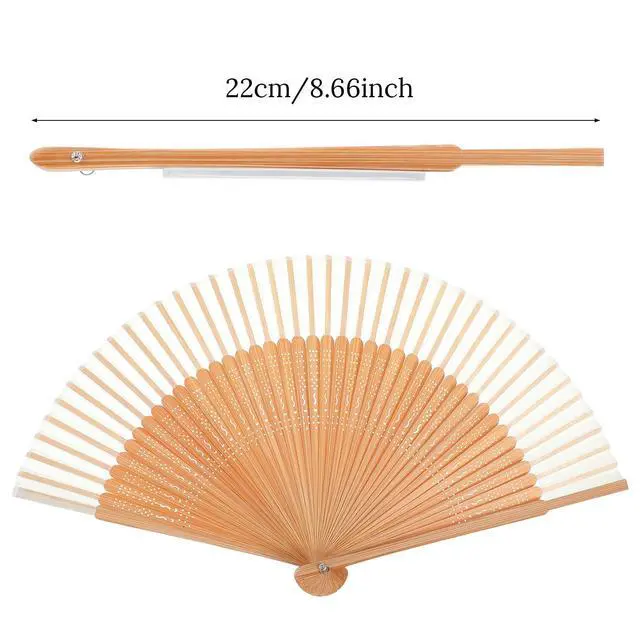 Alt view image 2 of 6 - Hand Held Folding Fan for Women, Chinese Japanese Vintage Bamboo Silk Fans, Hand Held Bamboo Silk Folding Fan, Elegant Foldable Fans for Dance, Music Festival, Wedding, Church, Party, (White)
