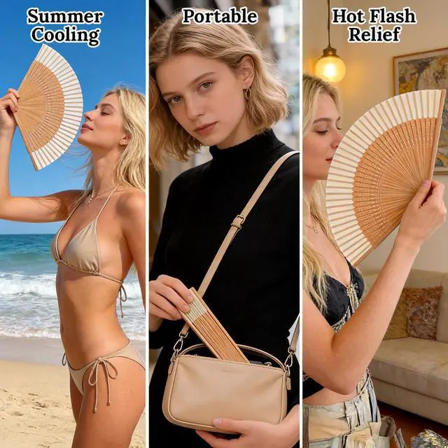 Alt view image 4 of 6 - Hand Held Folding Fan for Women, Chinese Japanese Vintage Bamboo Silk Fans, Hand Held Bamboo Silk Folding Fan, Elegant Foldable Fans for Dance, Music Festival, Wedding, Church, Party, (White)