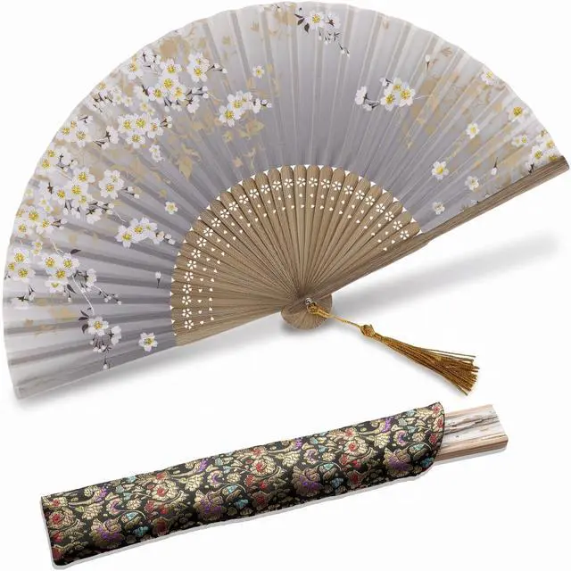 Main image of Charming Elegant Modern Woman Handmade Bamboo Silk 8.27" (21cm) Folding Pocket Purse Hand Fan Foldable, Collapsible Transparent Holding Painted Fan with Silk Pouches/Wrapping. (CZT-06)