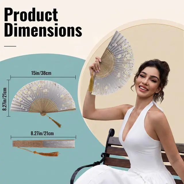 Alt view image 2 of 7 - Charming Elegant Modern Woman Handmade Bamboo Silk 8.27" (21cm) Folding Pocket Purse Hand Fan Foldable, Collapsible Transparent Holding Painted Fan with Silk Pouches/Wrapping. (CZT-06)
