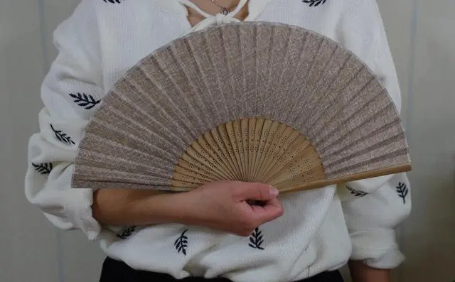 Alt view image 5 of 5 - Hand Fan with Beautiful Fabric Printed (Coffee)