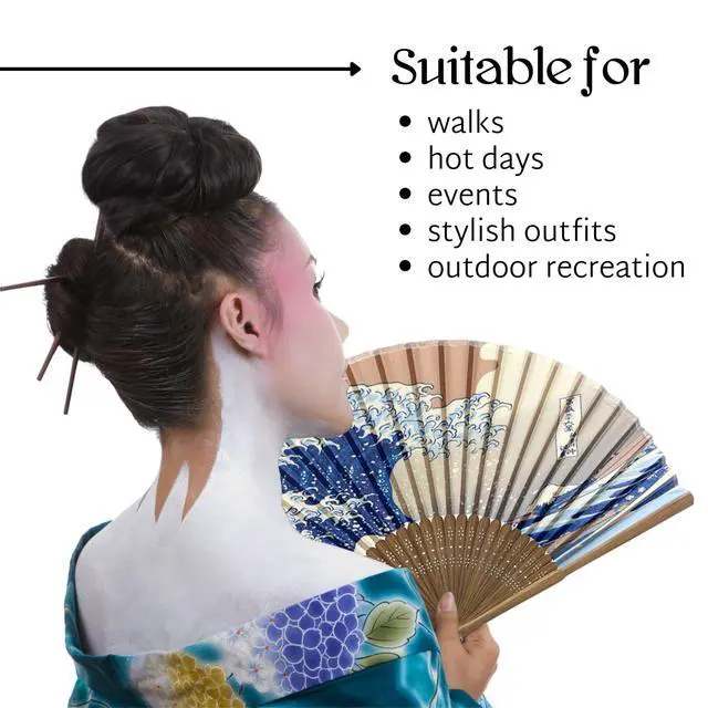 Alt view image 4 of 7 - Folding Hand Fan for Women Wooden Folding Bamboo Gan Hand Fans for Women Foldable Paper Silk Accessories for Weddings Chinese Japanese Decor for Home