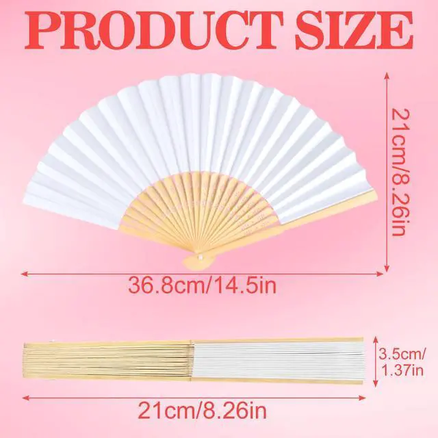 Alt view image 2 of 6 - 6Pcs White Handheld Paper Fans 8.3 Inch Hand Held Bamboo Fans Foldable for Wedding Decoration Outdoor Party Favors DIY Decoration Dancing Photography Props