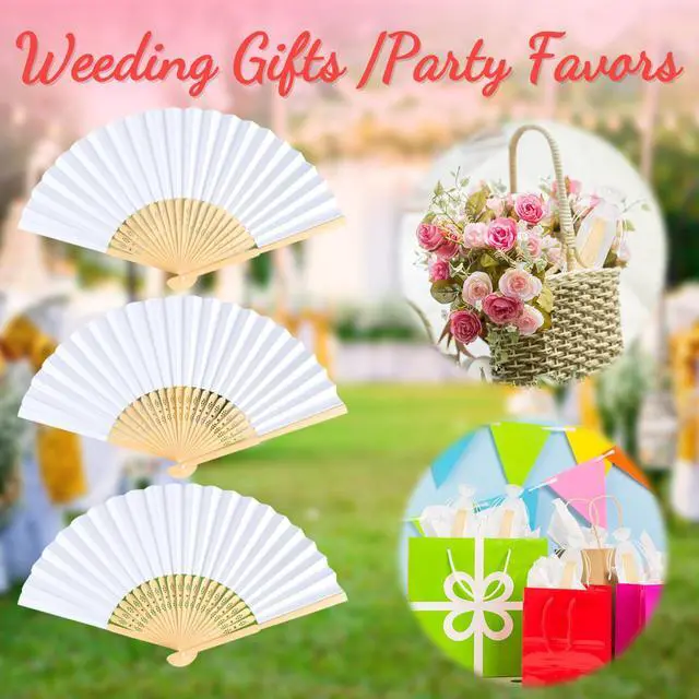 Alt view image 6 of 6 - 6Pcs White Handheld Paper Fans 8.3 Inch Hand Held Bamboo Fans Foldable for Wedding Decoration Outdoor Party Favors DIY Decoration Dancing Photography Props